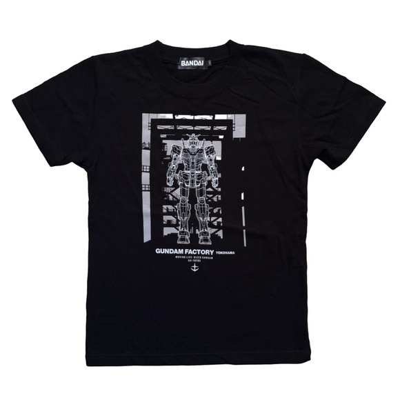 2021 Gundam Factory Yokohama Graphic T-Shirt Black Kids Size 9-10 - Picture 1 of 4